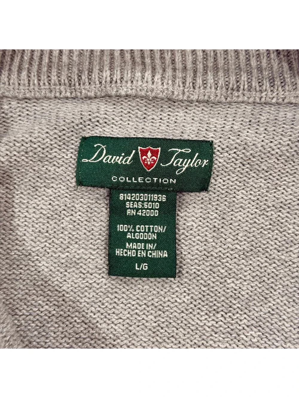 David Taylor Quarter Zip Sweater Mens L Gray Cotton Nordic Fair Isle Mock Neck